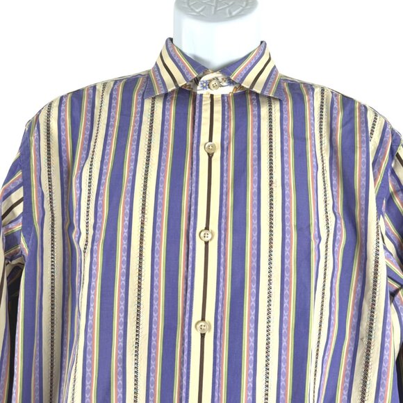 Robert Graham Button Front Shirt Mens Large Striped Long‎ Sleeve TP-3353 - Picture 3 of 12